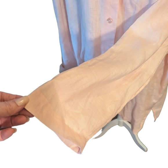 Blush pink 100% linen oversized button up big shirt tunic by Go Silk Woman sz 3X - Picture 5 of 9